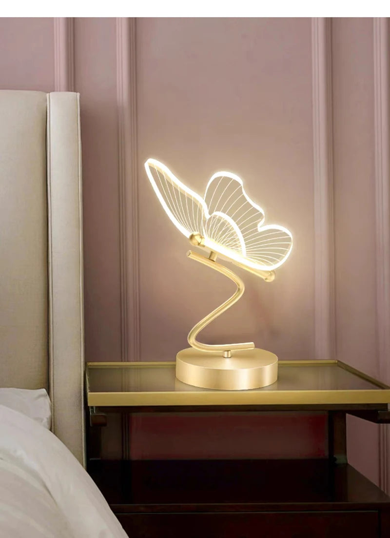 Nordic Butterfly Table Lamp USB Indoor Lighting Switch Button Home Decor Bedroom Bedside Living Room Dinner LED Desk Lamps