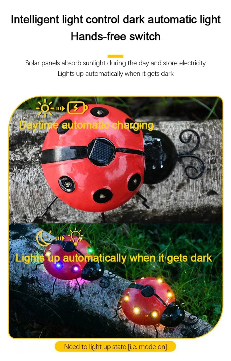 Solar Ladybug Light Outdoor Waterproof LED Garden Decor Wall Hanging Lawn Pathway Landscape Lighting for Yard Patio Statue