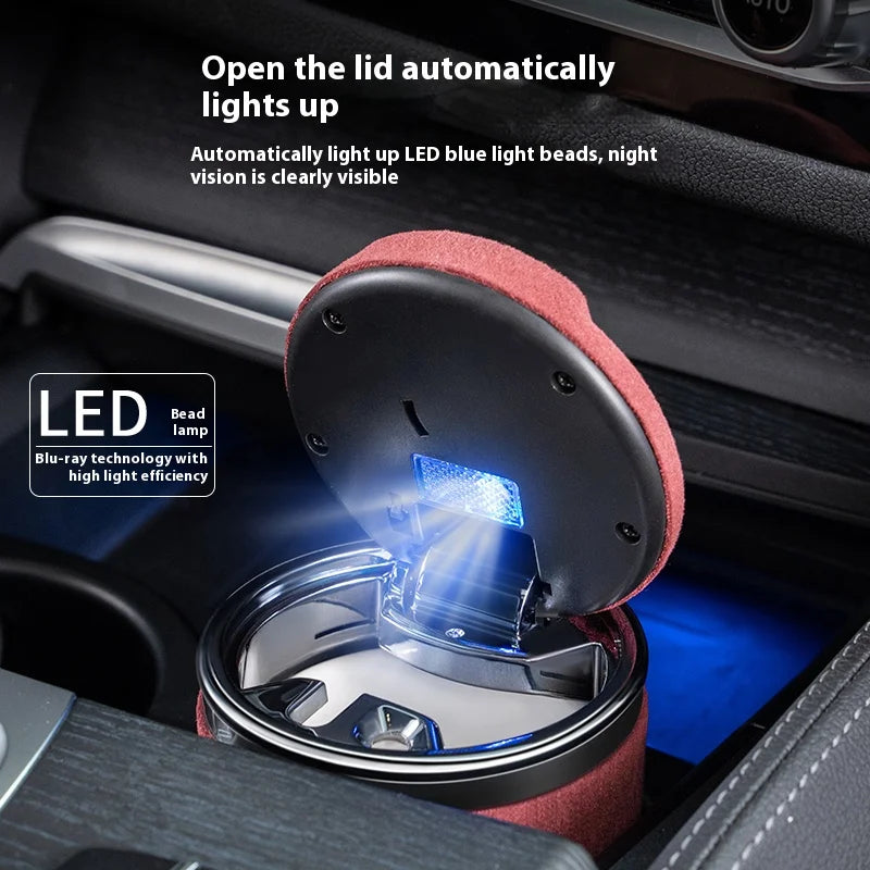 Elk Leather Car Ashtray – Universal Luxury Car Ashtray with LED Light & Ceramic Liner, Suede Finish