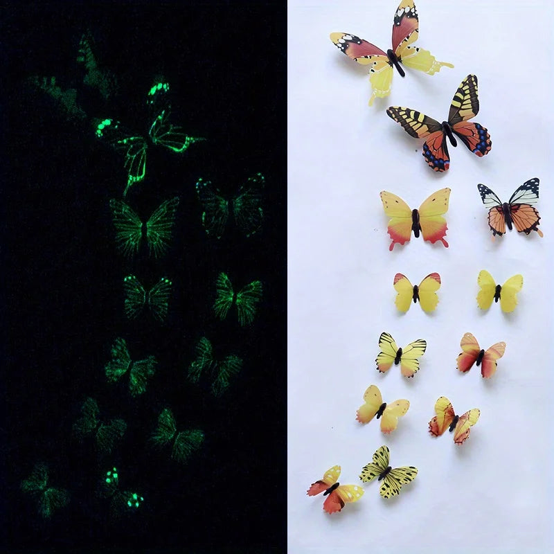 12Pcs 3D Luminous Butterfly Wall Stickers – Creative DIY Home Decor, Modern Wall Art & Gift Set
