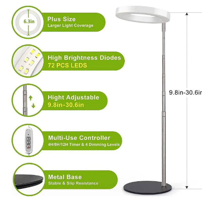 LED Grow Light Full Spectrum Plant Lamp Adjustable Dimmable Growing Lamp LED Hydroponics Lamp with Timer for Indoor Plants Light