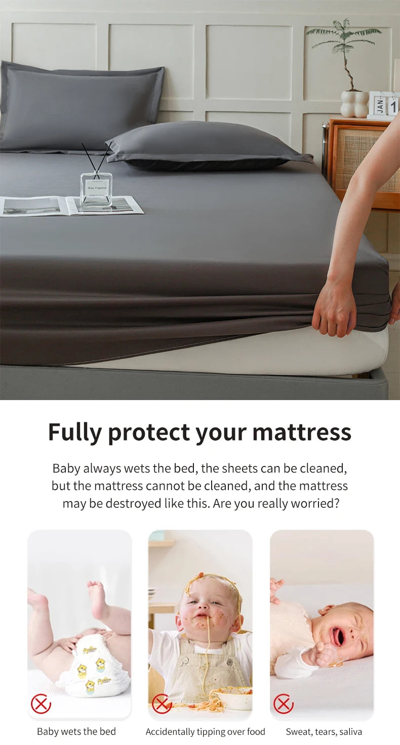 Waterproof Fitted Bed Sheet With 360 Elastic Band Mattress protector Cover Bedspreads for Single Double King Queen Size Bedsheet