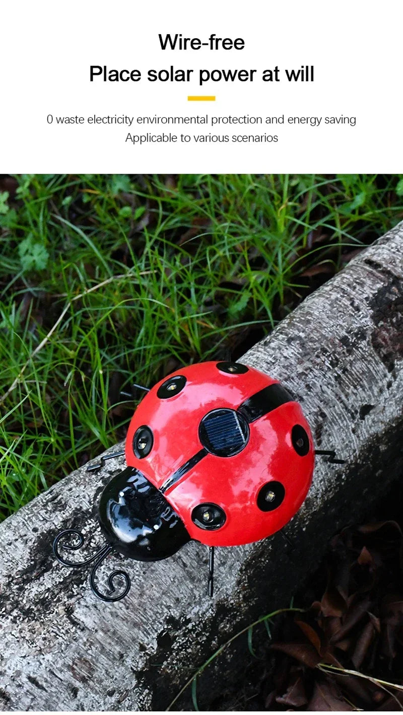 Solar Ladybug Light Outdoor Waterproof LED Garden Decor Wall Hanging Lawn Pathway Landscape Lighting for Yard Patio Statue