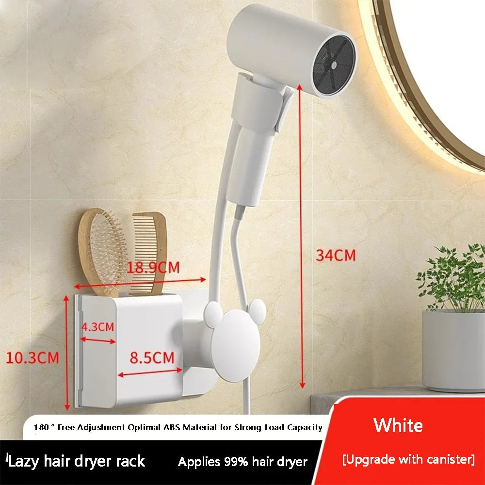 Adjustable Wall-Mounted Hair Dryer Holder – No Punching, Hands-Free Storage Rack with Universal Air Duct Design