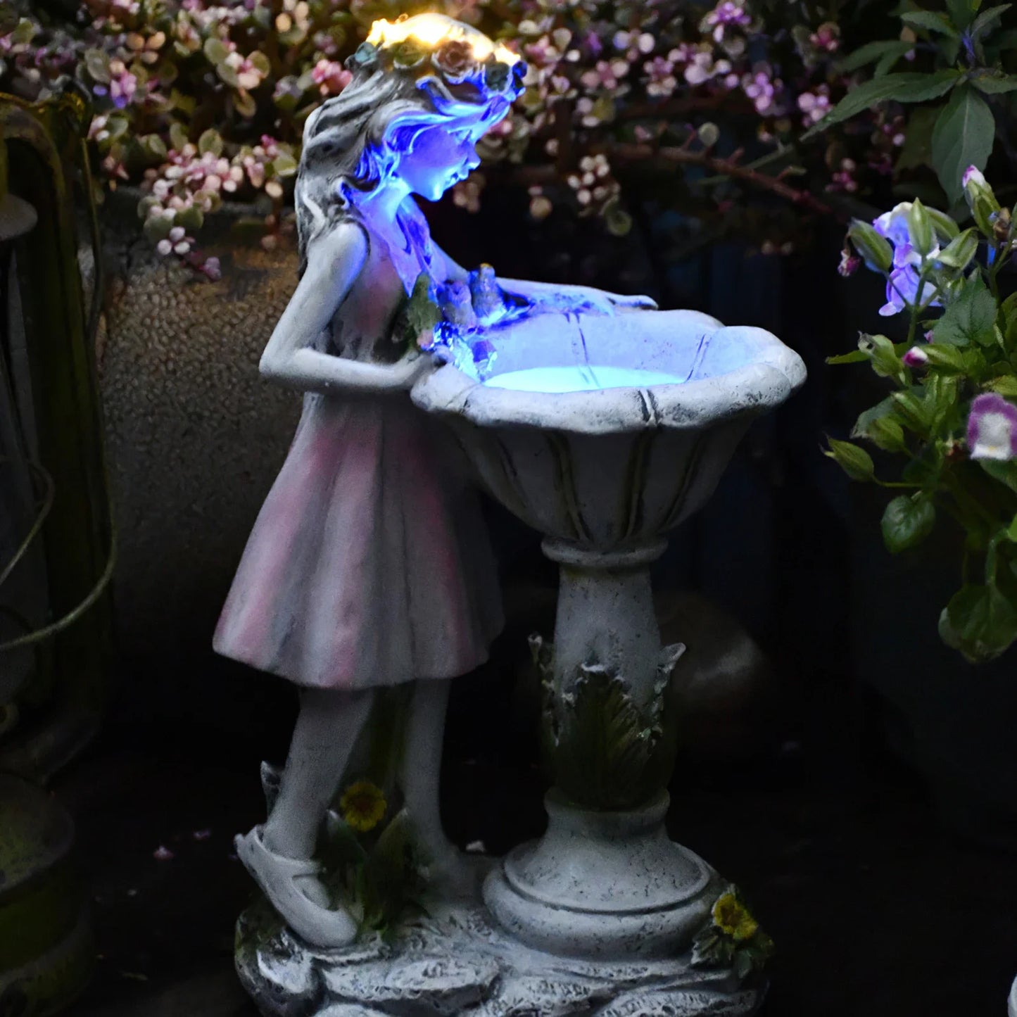 Outdoor Courtyard Garden Decoration Resin Angel Figure Sculpture Micro Landscape Decor Flower Fairy Statue Solar Light Ornament