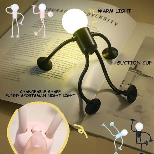 Creative Sportsman Night Light – Changeable Shape Mini Desk Lamp with Vacuum Adsorption & Button Battery