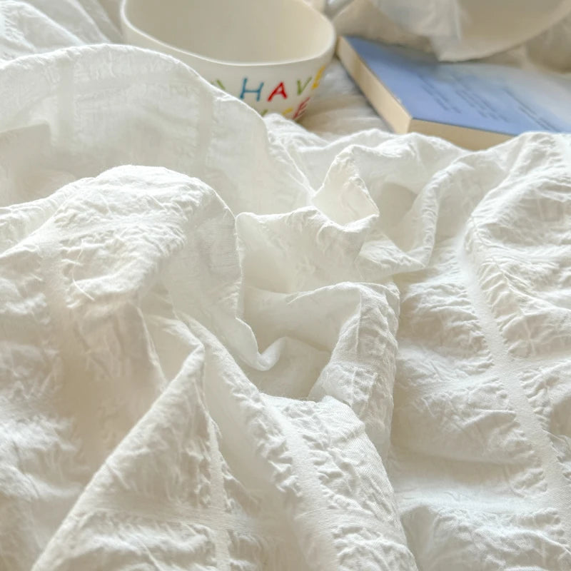 Korean Princess Lace Ruffle Bedding Set – Soft Seersucker Duvet Cover & Pillowcases