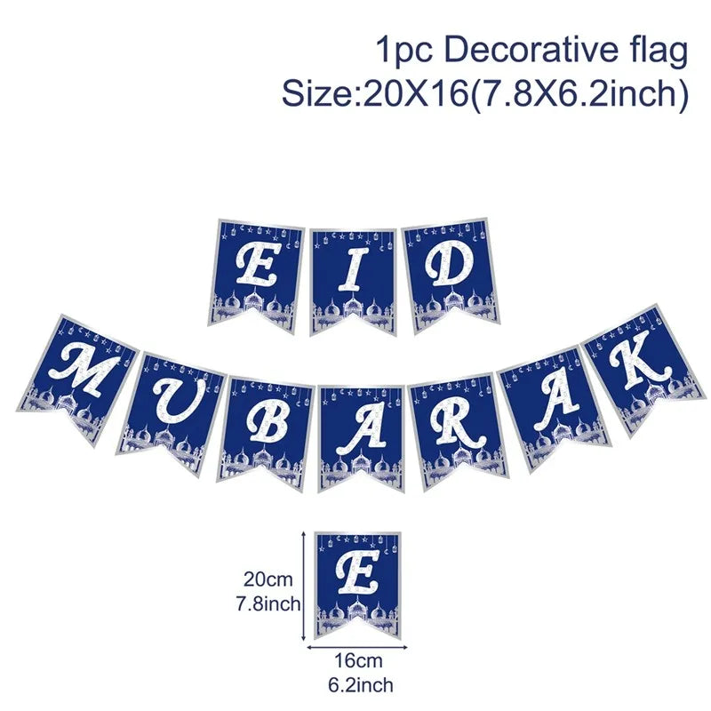 Eid Mubarak Banner Bunting Balloons Plates Tablecloth Kareem Ramadan Decoration For Home 2025 Muslim Islamic Party Supplies