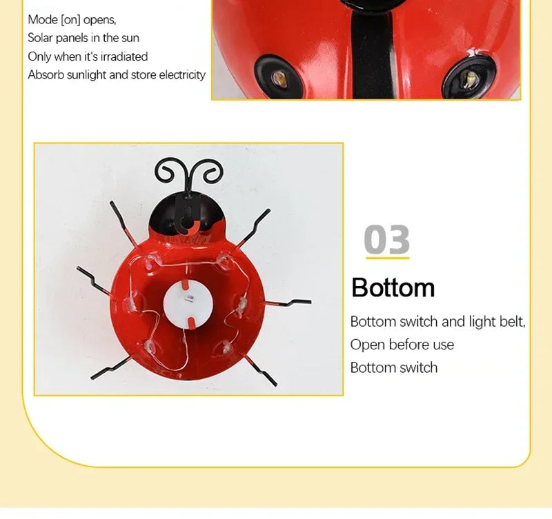 Solar Ladybug Light Outdoor Waterproof LED Garden Decor Wall Hanging Lawn Pathway Landscape Lighting for Yard Patio Statue