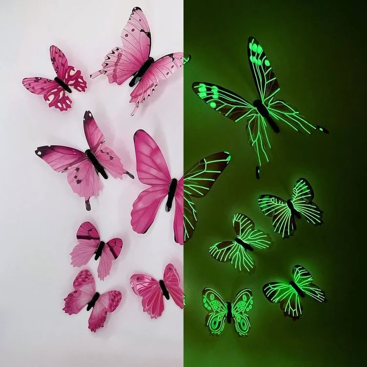 12Pcs 3D Luminous Butterfly Wall Stickers – Creative DIY Home Decor, Modern Wall Art & Gift Set