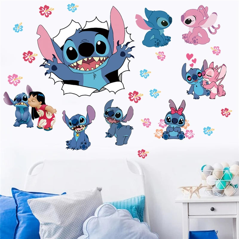 MINISO Lilo & Stitch Cartoon Wall Stickers – Kids Room, Bedroom & Living Room Decorative Animated Poster