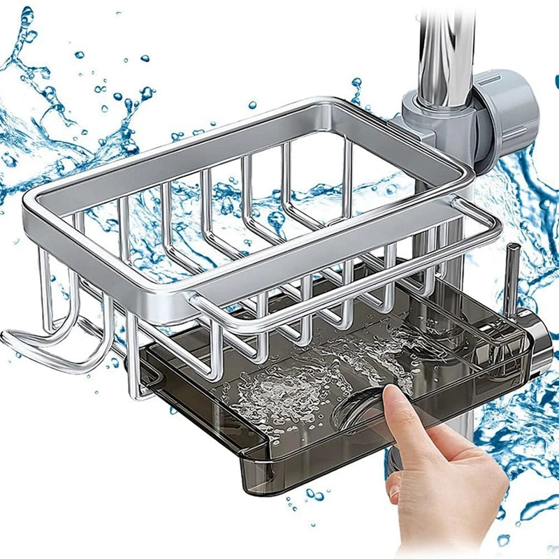 Sponge Holder Hanging Faucet Drain Rack With Hook Strong Load-bearing Kitchen Sink Organizer
