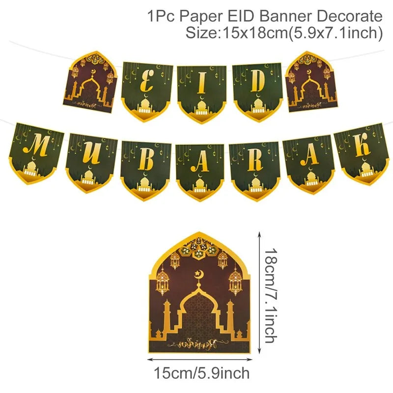 Eid Mubarak Banner Bunting Balloons Plates Tablecloth Kareem Ramadan Decoration For Home 2025 Muslim Islamic Party Supplies