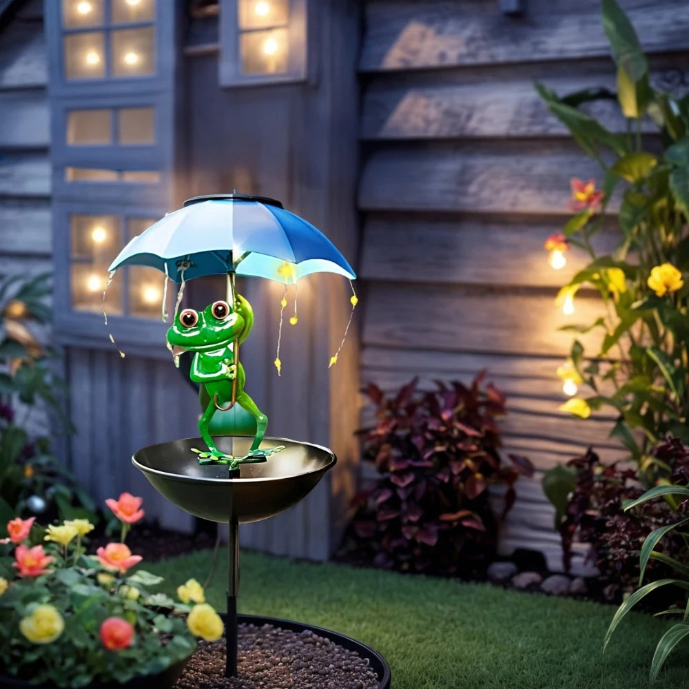 Solar Frog Garden Outdoor Lights Garden Outdoor  Bird Feeder Figurine Lights Metal Stakes Path Lawn Ornaments Decorations