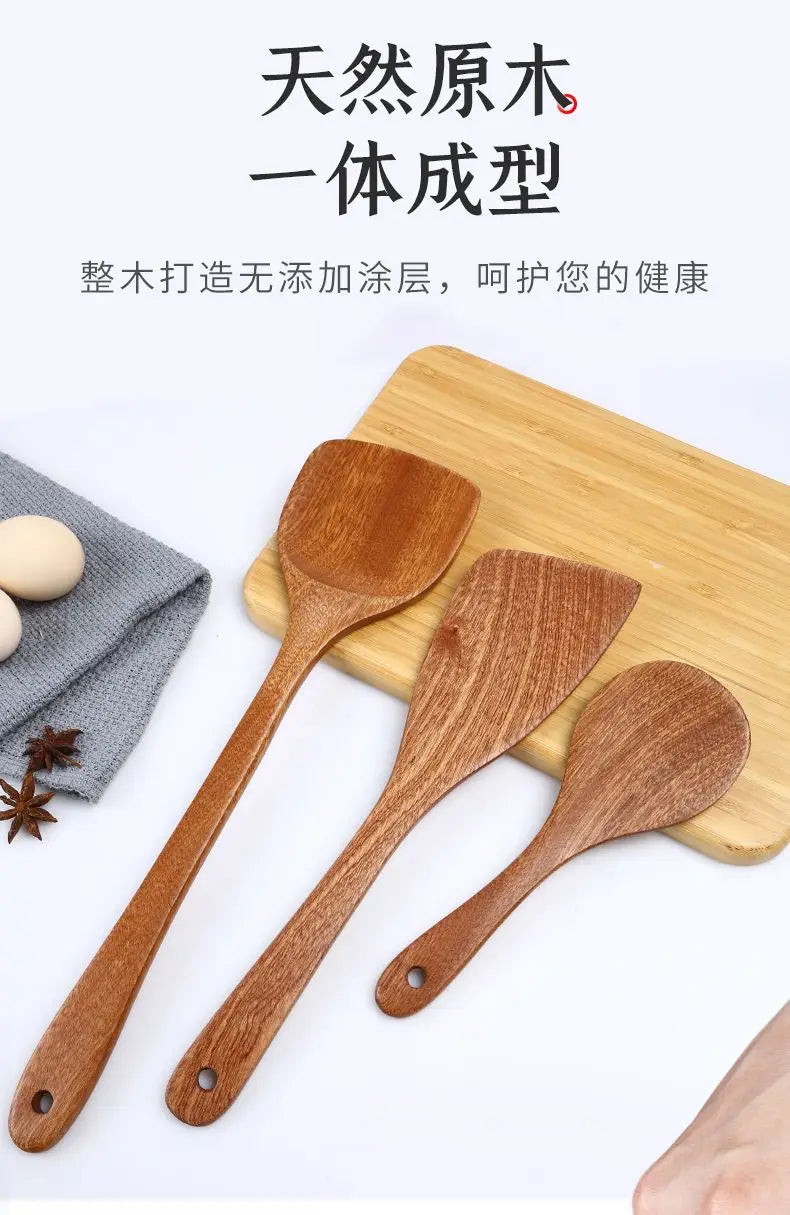 Wooden Spatula Wooden Spoon Frying Spatula Solid Wood High Temperature Resistant Soup Spoon No Paint No Wax Natural Material