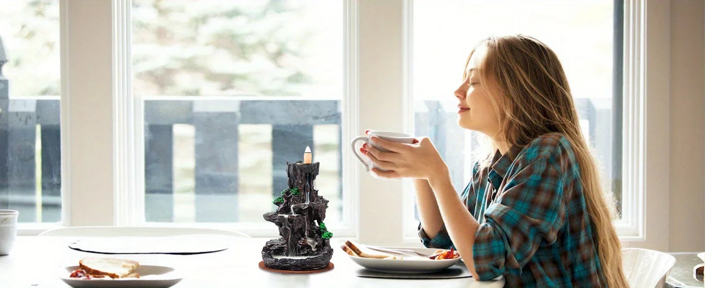 Waterfall Backflow Incense Burner with 120 Cones & 30 Sticks – Dual-Sided Aromatherapy Decor