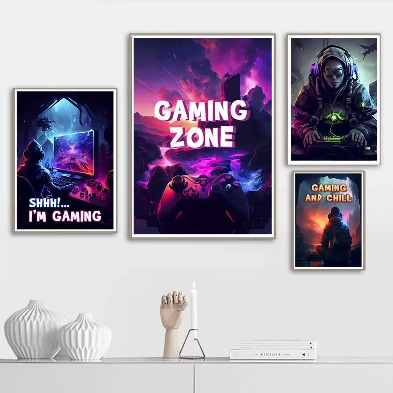 Retro Pop Punk Gaming Gamer Game Zone Poster Aesthetic Abstract Gamepad Girl Canvas Printing Wall Art Picture Kawaii Room Decor