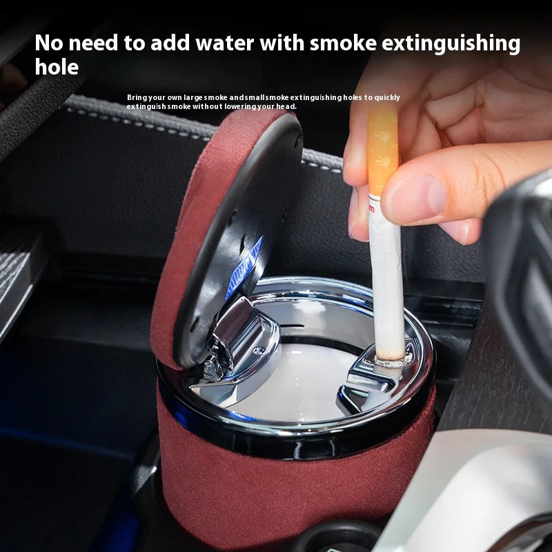 Elk Leather Car Ashtray – Universal Luxury Car Ashtray with LED Light & Ceramic Liner, Suede Finish