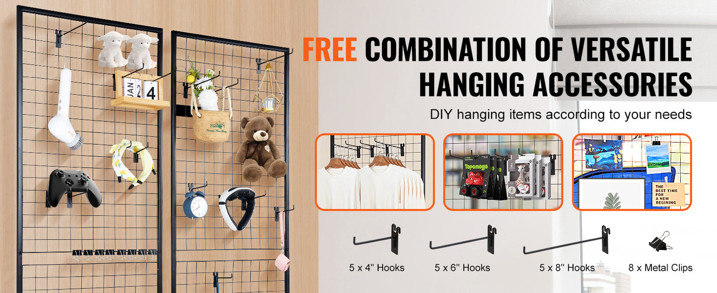 SucceBuy Grid Wall Panels Tower Wire Gridwall Display Racks Double Side Gridwall Panels for Art Craft Shows Retail Shop w/ Hooks