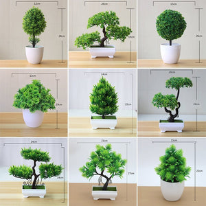 Artificial Plants Potted Green Bonsai Small Tree Grass Plants Pot Ornament Fake Flowers for Home Garden Decoration Wedding Party - Thrifty Delights