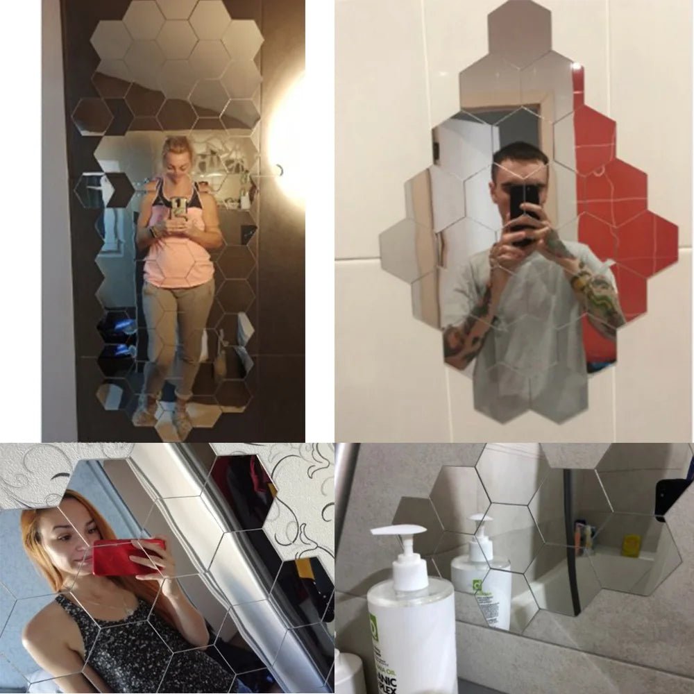 Hexagon 3D Mirror Wall Sticker Multiple Sizes DIY TV Background Living Room Stickers Wall Decor Bedroom Bathroom Home Decoration - Thrifty Delights