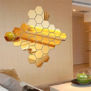 Hexagon 3D Mirror Wall Sticker Multiple Sizes DIY TV Background Living Room Stickers Wall Decor Bedroom Bathroom Home Decoration - Thrifty Delights
