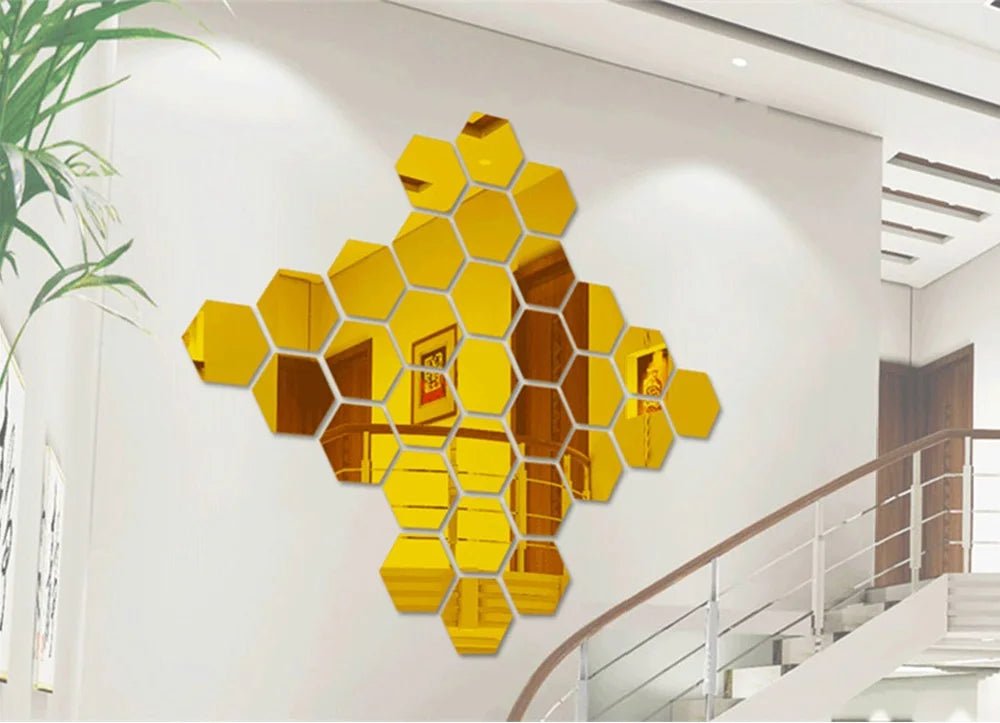 Hexagon 3D Mirror Wall Sticker Multiple Sizes DIY TV Background Living Room Stickers Wall Decor Bedroom Bathroom Home Decoration - Thrifty Delights