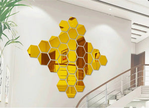 Hexagon 3D Mirror Wall Sticker Multiple Sizes DIY TV Background Living Room Stickers Wall Decor Bedroom Bathroom Home Decoration - Thrifty Delights