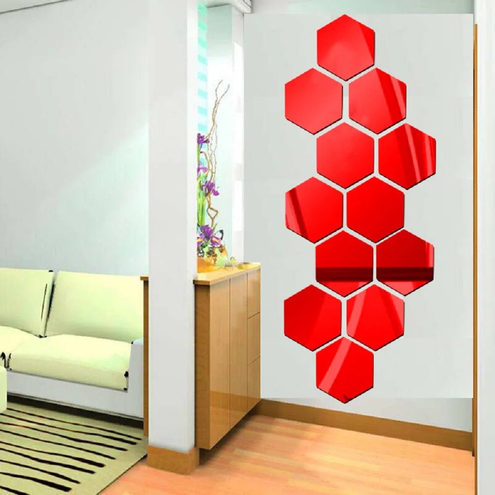 Hexagon 3D Mirror Wall Sticker Multiple Sizes DIY TV Background Living Room Stickers Wall Decor Bedroom Bathroom Home Decoration - Thrifty Delights