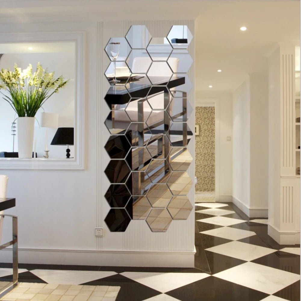 Hexagon 3D Mirror Wall Sticker Multiple Sizes DIY TV Background Living Room Stickers Wall Decor Bedroom Bathroom Home Decoration - Thrifty Delights