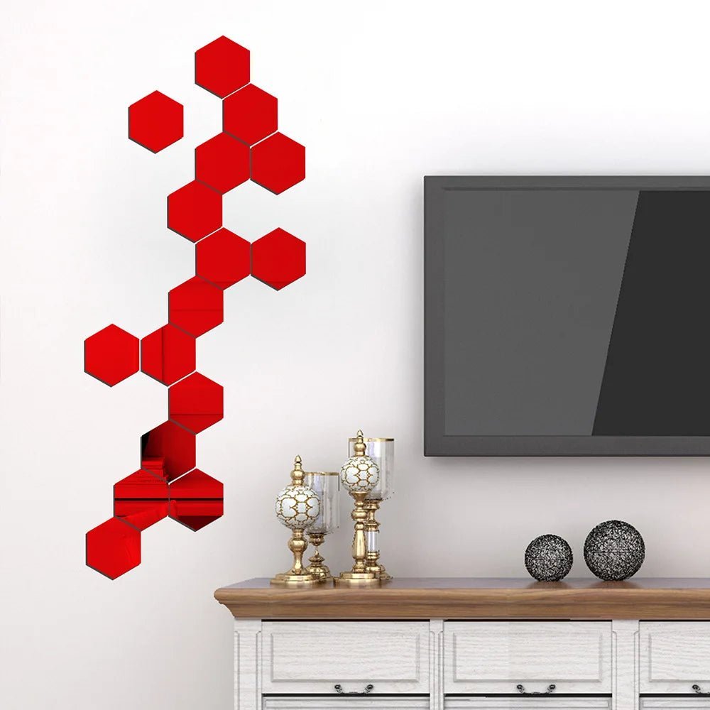 Hexagon 3D Mirror Wall Sticker Multiple Sizes DIY TV Background Living Room Stickers Wall Decor Bedroom Bathroom Home Decoration - Thrifty Delights
