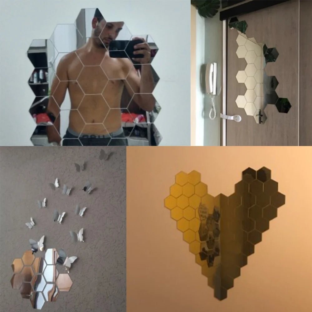 Hexagon 3D Mirror Wall Sticker Multiple Sizes DIY TV Background Living Room Stickers Wall Decor Bedroom Bathroom Home Decoration - Thrifty Delights