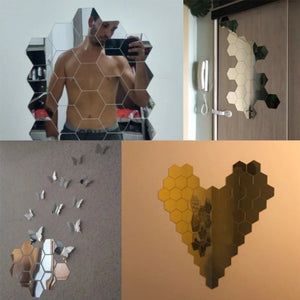 Hexagon 3D Mirror Wall Sticker Multiple Sizes DIY TV Background Living Room Stickers Wall Decor Bedroom Bathroom Home Decoration - Thrifty Delights