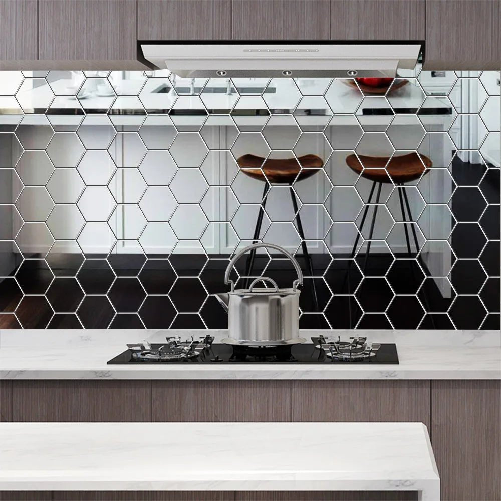 Hexagon 3D Mirror Wall Sticker Multiple Sizes DIY TV Background Living Room Stickers Wall Decor Bedroom Bathroom Home Decoration - Thrifty Delights