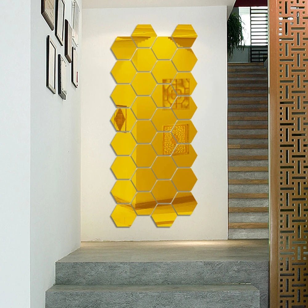 Hexagon 3D Mirror Wall Sticker Multiple Sizes DIY TV Background Living Room Stickers Wall Decor Bedroom Bathroom Home Decoration - Thrifty Delights