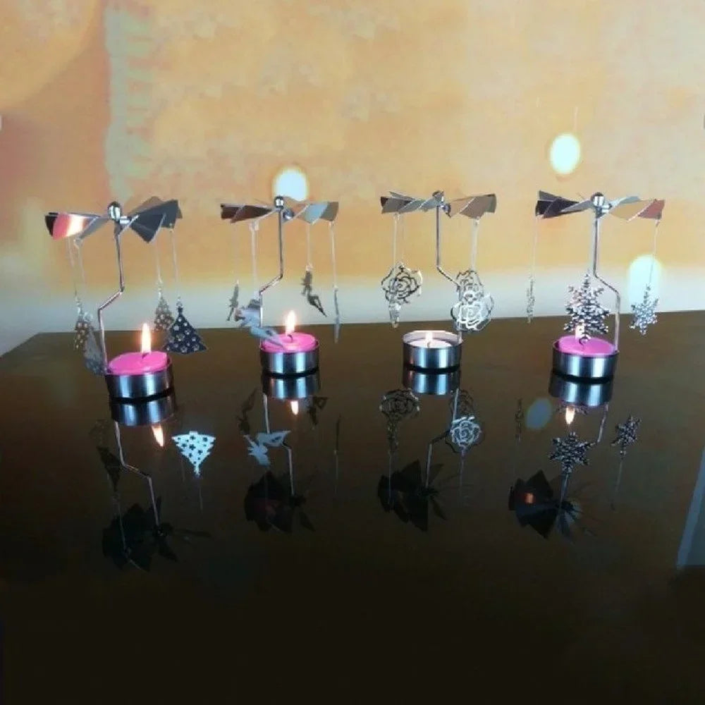 Rotating Christmas Candle Holder – Festive Metal Carousel Light