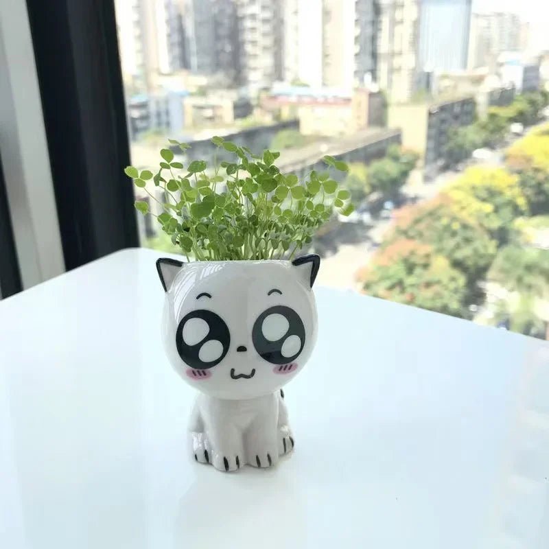 1pc Ceramic Flowerpot Mini Cat Cartoon Cute Plant Desktop Potted Plant Pot DIY Decorate Toys Science Education School Gifts - Thrifty Delights