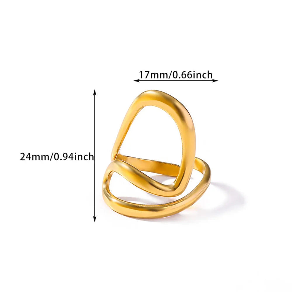 18K Gold Plated Stainless Steel Adjustable Irregular Wave Ring