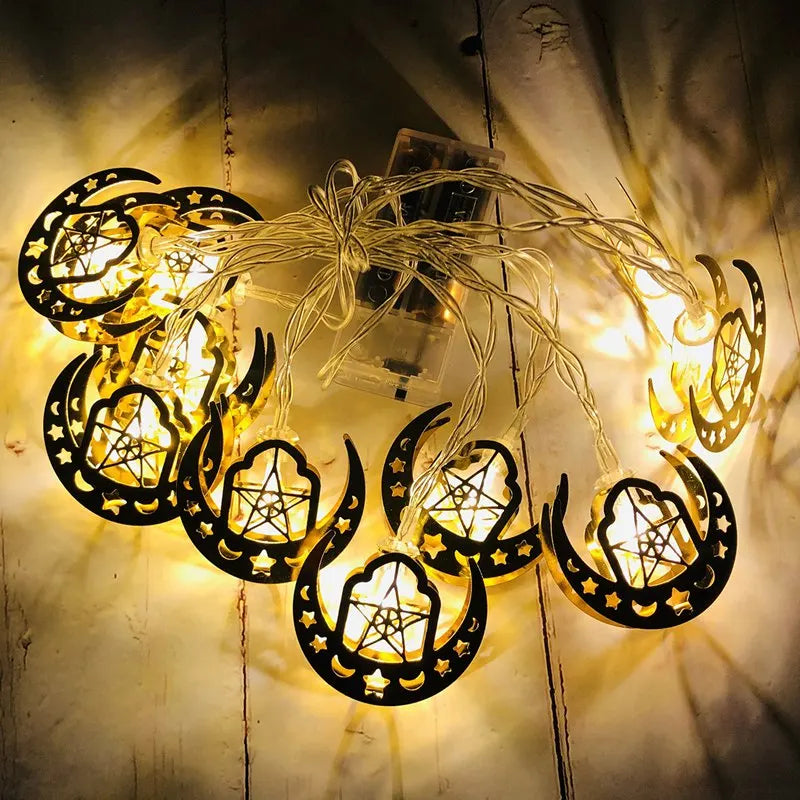 2025 Eid Mubarak LED String Lights Moon Star Castle Lamp Ramadan Kareem Decoration for Muslim Islamic Eid Al-Fitr Party Supplies