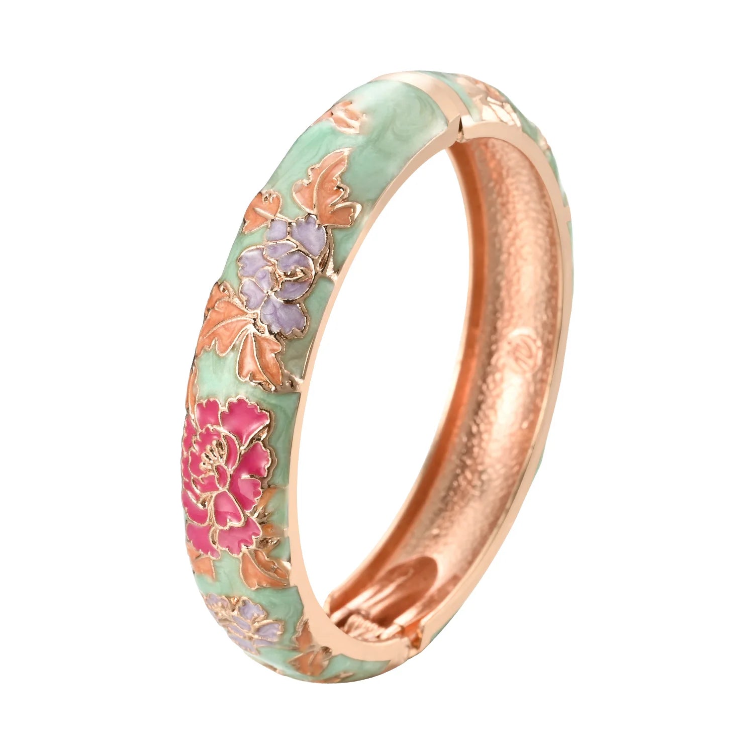 Ethnic Enameled Flower Bangles – Rose Gold Plated Women's Fashion Jewelry