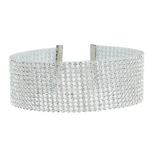 Iced Rhinestone Choker Collar Necklace - Punk Hip-Hop Statement Jewelry