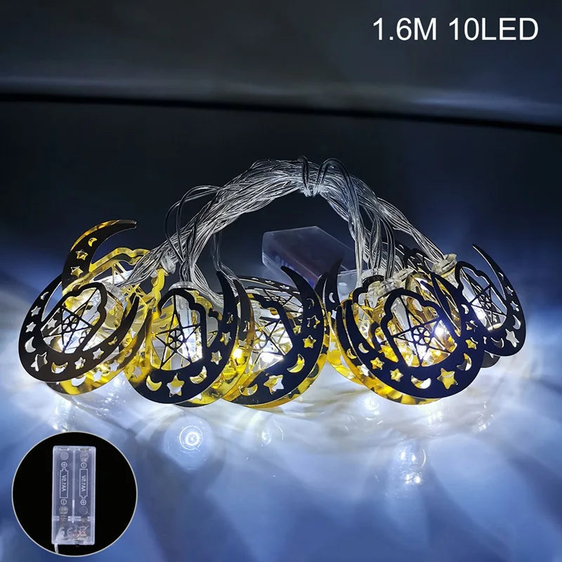 2025 Eid Mubarak LED String Lights Moon Star Castle Lamp Ramadan Kareem Decoration for Muslim Islamic Eid Al-Fitr Party Supplies