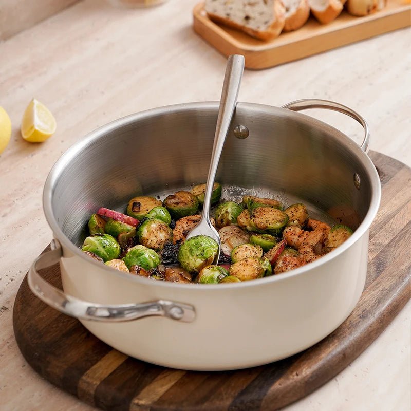 High Quality Colored Kitchen Seafood Milk Soup Sacuce Pot & Pan Non - Toxic Stainless Steel Cook Pot Set with Glass Lid 4 PCS SET( - Thrifty Delights