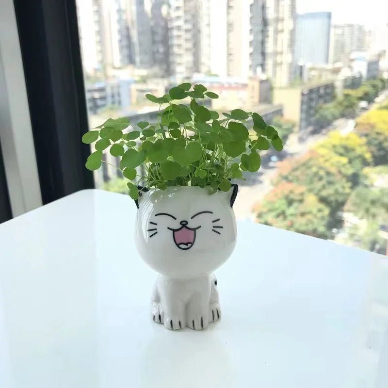 1pc Ceramic Flowerpot Mini Cat Cartoon Cute Plant Desktop Potted Plant Pot DIY Decorate Toys Science Education School Gifts - Thrifty Delights
