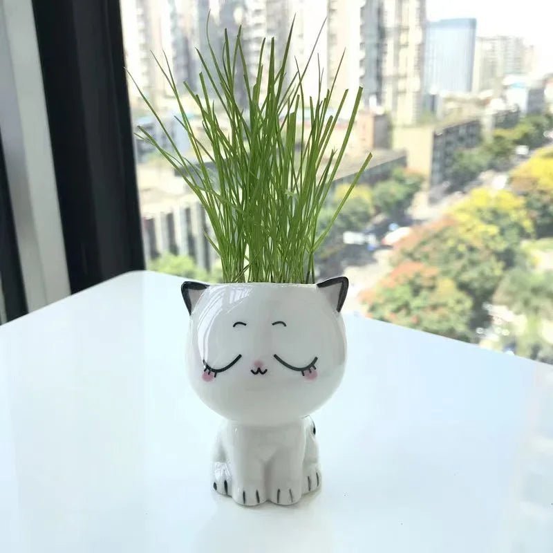 1pc Ceramic Flowerpot Mini Cat Cartoon Cute Plant Desktop Potted Plant Pot DIY Decorate Toys Science Education School Gifts - Thrifty Delights
