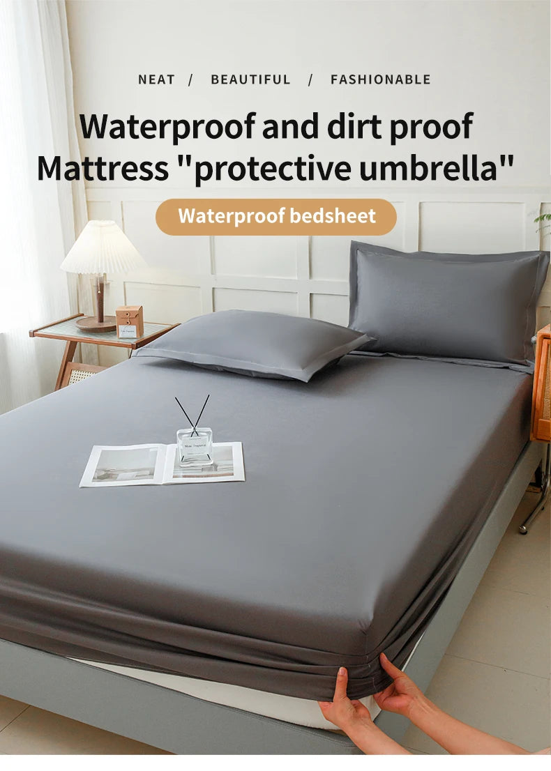 Waterproof Fitted Bed Sheet With 360 Elastic Band Mattress protector Cover Bedspreads for Single Double King Queen Size Bedsheet
