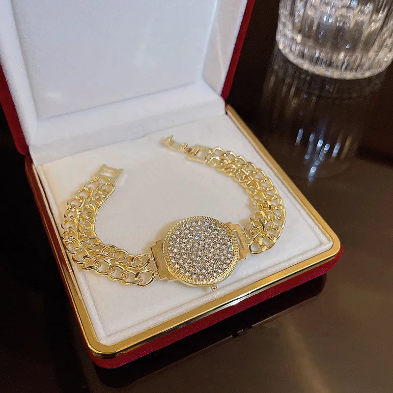 4pc Punk Cuban Curb Chain Bracelets Set for Women, Gold Color Jewelry