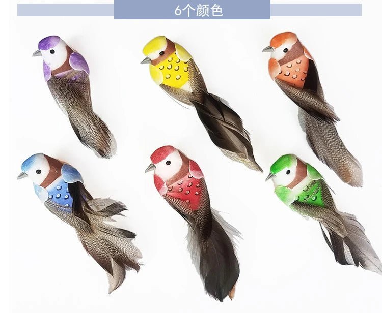 6pcs Cute Artificial Birds Fake Foam Animal Simulation Feather Birds Models Tit DIY Craft Home Garden Ornament Decoration - Thrifty Delights