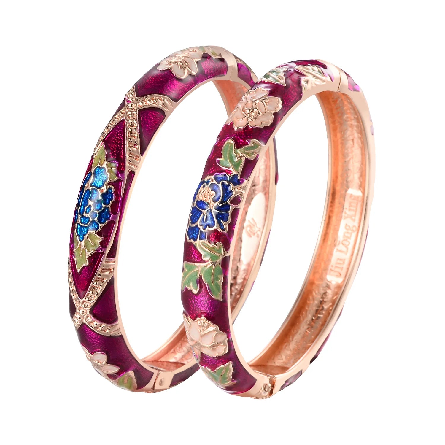 Ethnic Enameled Flower Bangles – Rose Gold Plated Women's Fashion Jewelry