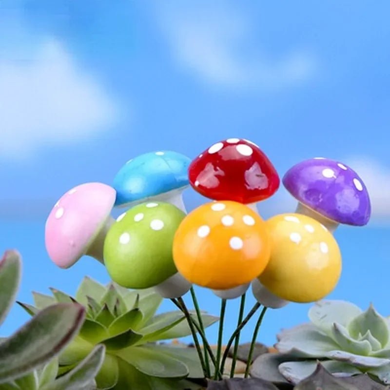 10Pcs/Set Artificial Mini Mushroom Miniatures Fairy Garden Moss Terrarium Resin Crafts Decorations Stakes Craft 2cm 3cm - Thrifty Delights